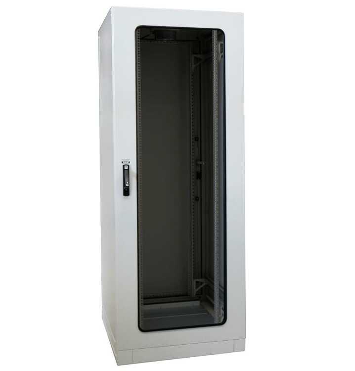 19"-Serverschrank SZE2 - Schutzart IP54 - 42 HE - BxT 800 x 1200 mm - Sichttür - Vollblechtür - Sockel - lichtgrau