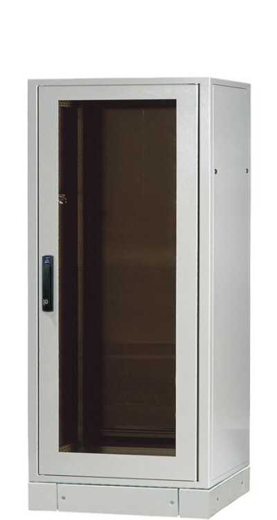 Serverschrank SZE2 mit Klimaanlage von Cosmotec/Stulz - Kühlleistung 300 bis 3000 W - 33 HE - 600x800 mm - Glasfronttür - Sockel - lichtgrau