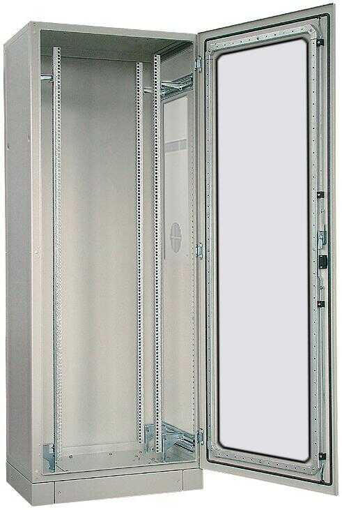 Serverschrank SZE2 mit Klimaanlage von Cosmotec/Stulz - Kühlleistung 300 bis 5600 W - 42 HE - 800x800 mm - Glasfronttür - Sockel - lichtgrau