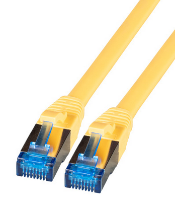 IT-BUDGET Vollkupfer Premium Patchkabel - Super Flex TPE - Cat.6A - 500MHz - LSZH - PoE+ - AWG 27 - gelb - 0,15 m