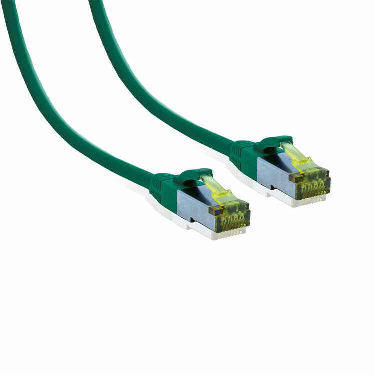 IT-BUDGET Vollkupfer Premium Patchkabel - Cat.6A mit Cat.7 Rohkabel - 600 MHz - halogenfrei - PoE+ - 10GBit - grün - 0,25 m