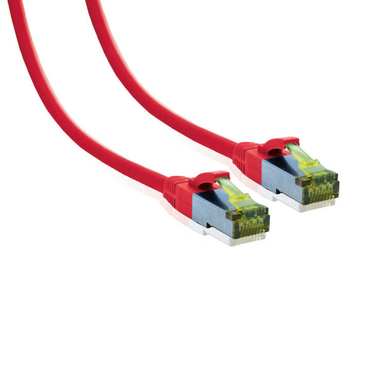 IT-BUDGET Vollkupfer Premium Patchkabel - Cat.6A mit Cat.7 Rohkabel - 600 MHz - halogenfrei - PoE+ - 10GBit - rot - 0,25 m