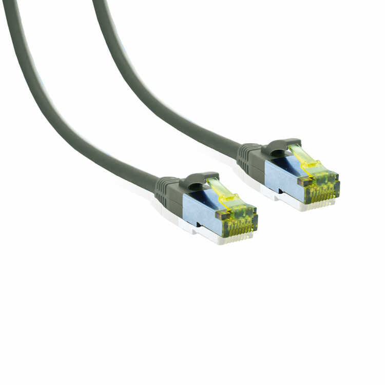 IT-BUDGET Vollkupfer Premium Patchkabel - Cat.6A mit Cat.7 Rohkabel - 600 MHz - halogenfrei - PoE+ - 10GBit - grau - 0,5 m