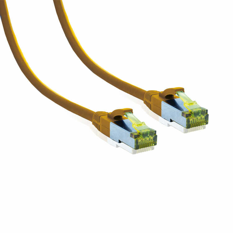 IT-BUDGET Vollkupfer Premium Patchkabel - Cat.6A mit Cat.7 Rohkabel - 600 MHz - halogenfrei - PoE+ - 10GBit - gelb - 1 m