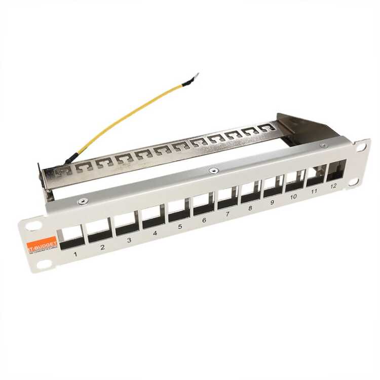 10" Leer-Patchpanel für Keystone Module IT-BUDGET - 12 Port - geschirmt - 1 HE - unbestückt - grau