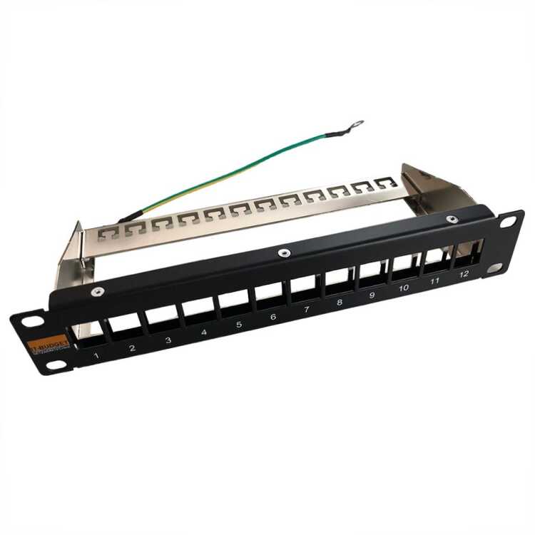 10" Leer-Patchpanel für Keystone Module IT-BUDGET - 12 Port - geschirmt - 1 HE - unbestückt - schwarz