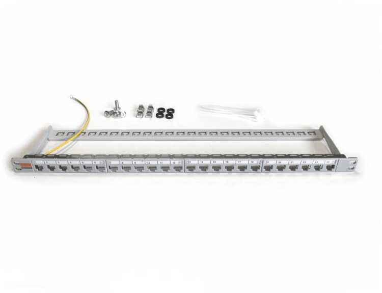 Platzsparendes 19" Leer-Patchpanel für Keystone Module IT-BUDGET - 24 Port - nur 0,5 HE - unbestückt - lichtgrau