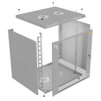 19"-Netzwerkschrank TAUNUS von IT-BUDGET - 12 HE - 600 mm Tiefe - Sichttür - 19"-Ebene vo+hi - abschließbar - lichtgrau
