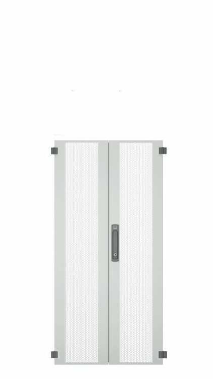 Perforierte Doppel-Tür mit 80% Luftdurchlass für SZB IT Rack mit 24 HE x 800 mm Breite - 3-Punkt-Schliessung - lichtgrau