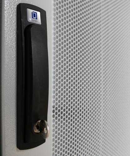 Perforierte Doppel-Tür mit 80% Luftdurchlass für SZB IT Rack mit 24 HE x 800 mm Breite - 3-Punkt-Schliessung - lichtgrau