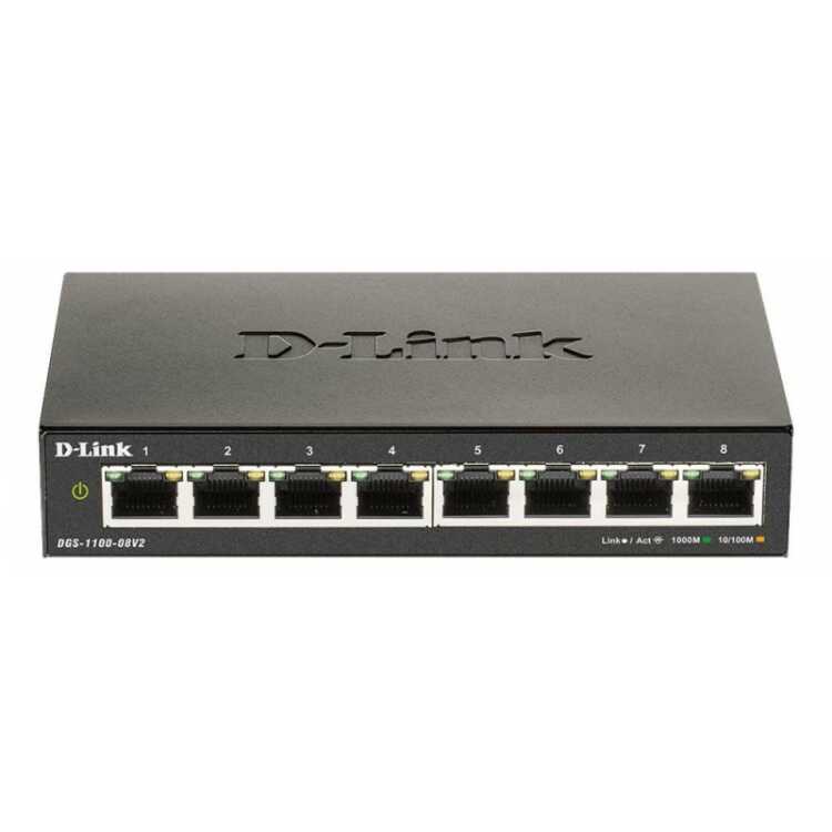 D-LINK DGS-1100-08V2/E - 8-Port Layer2 EasySmart Gigabit Switch, D-Link EasySmart Serie - managed - 8 x 10/100/1000Mbit/s TP (RJ-45) Port