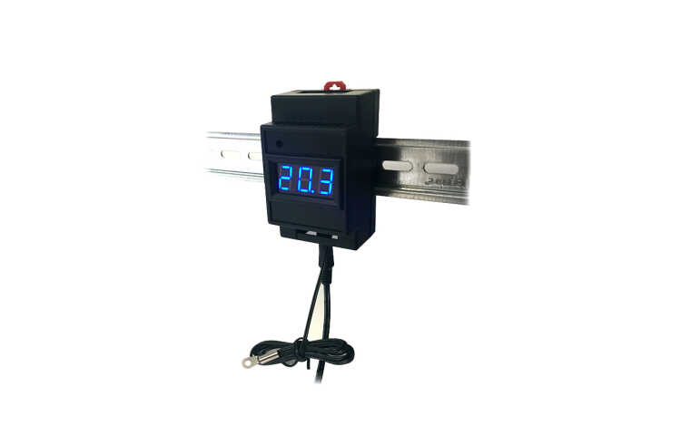 Temperaturanzeige / Thermometer °C - elektronisch - LED - Displayfarbe Blau - für DIN-/Hutschiene - 12 V oder 230 V