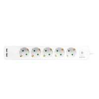 Steckdosenleiste 5-fach SCHUKO / CEE 7/3 + 2 x USB-A - Schalter - 1,5 m Kabel - weiß