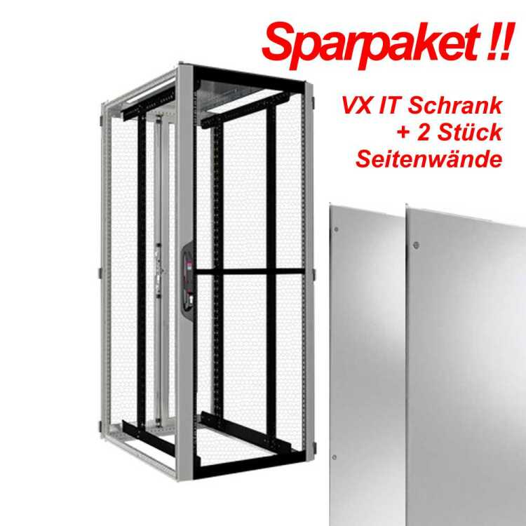 SPARPAKET: 19"-Serverschrank VX IT von RITTAL - 42 HE - 800x1000 mm - perforierte Türen - lichtgrau - MIT Seitenwänden