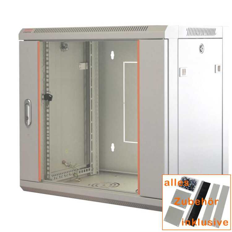 19"-Netzwerkschrank SWA von IT-BUDGET - 12 HE - BxT 570 x 600 mm - Sichttür - Seiten abnehmbar - Wand- + Standmontage - lichtgrau