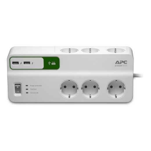 APC Essential SurgeArrest - 6 Ausgänge mit 5 V - 2,4 A - 2 USB-Ports mit Ladefunktion - 230 V - Deutschland