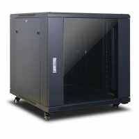 19"-Netzwerkschrank - 15 HE - BxT 800x800 mm - Sichttür - Vollblechtür - Rollen - schwarz