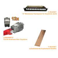 SPAR-PACK: IT-BUDGET 10" Keystone Modulträger 12 Port - schwarz + 12 x Cat.6A Module inkl. integrierten Staubschutz