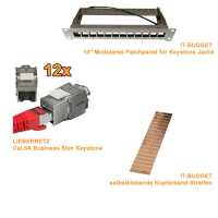 SPAR-PACK: IT-BUDGET 10" Keystone Modulträger 12 Port - grau + 12 x Cat.6A Module inkl. integrierten Staubschutz