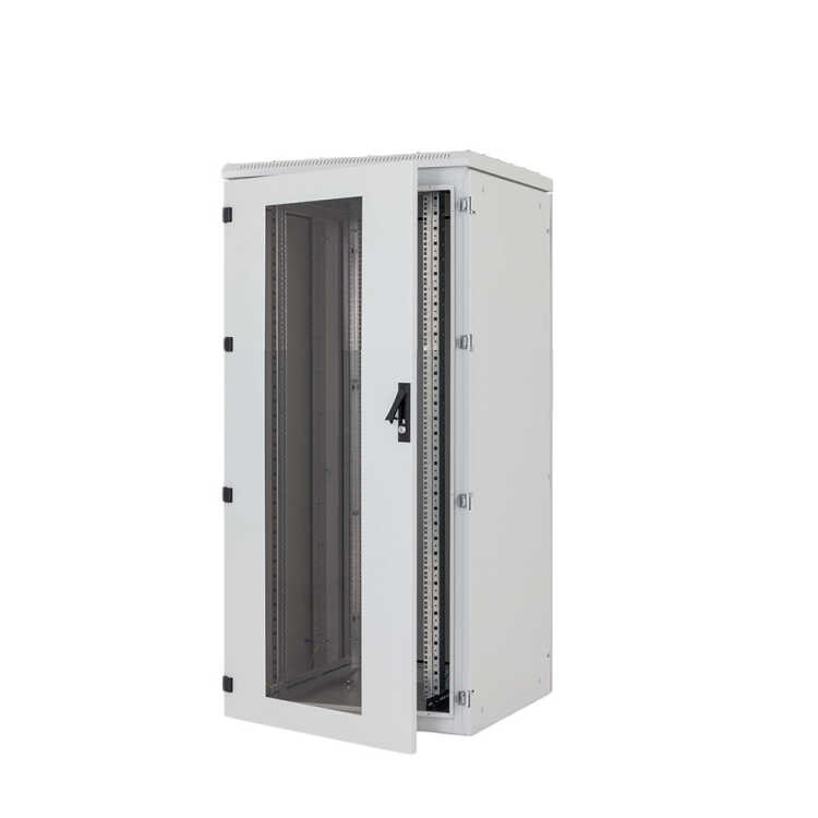 19"-Serverschrank RIE von TRITON mit Cosmotec Seitenanbau-Kühlgerät - Kühlleistung 300 bis 5600 W - Schutzgrad IP54 - 37 HE - BxT 800 x 1000 mm - Sichttür - RückWand - lichtgrau