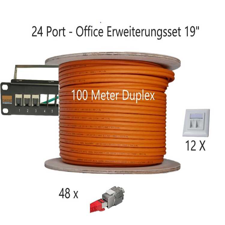 IT-BUDGET - Modulares 19" Office Erweiterungsset - 24 Port - Cat.6A - 100 Meter - Duplex - schwarz