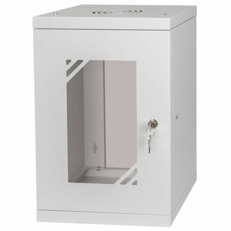 10"-Netzwerkschrank von IT-BUDGET - 9 HE - 300 mm Tiefe - Sichttür - Schloss - lichtgrau