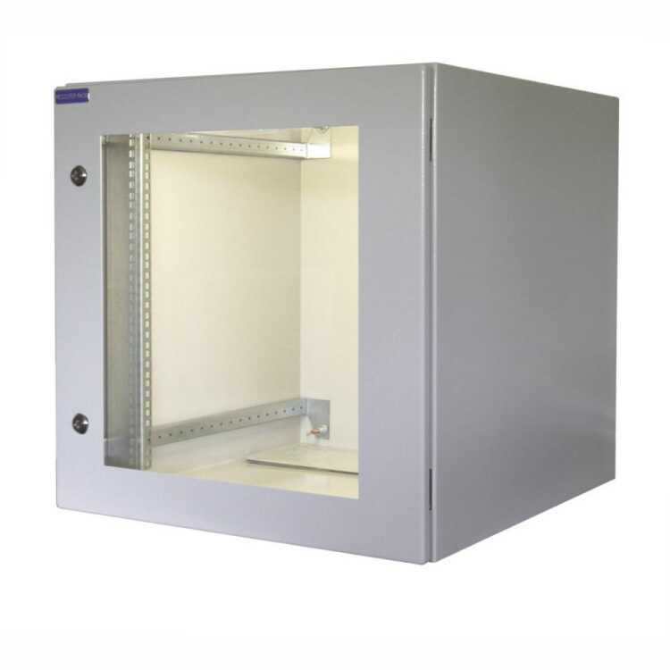 19"-Netzwerkschrank RESISTER Pro - IP66 für Outdoor + Industrie - Sichttür - 12 HE - 600x600 mm - lichtgrau