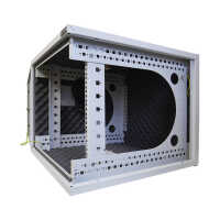 Schallgedämmter 19"-Wand-/Stand-Verteiler Flatbox von RITTAL - 15 HE - 1 SILENT-Lüfter - 400 mm Tiefe - Glastür - lichtgrau