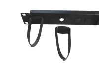 19"-Kabelführungsplatte mit 5 drehbaren, stabilen Kunststoff-Kabelbügeln - Bügelgröße HxT 40x85 mm - 1 HE - schwarz