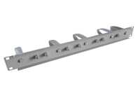 19"-Kabelführungsplatte mit 5 drehbaren, stabilen Kunststoff-Kabelbügeln - Bügelgröße HxT 40x85 mm - 1 HE - lichtgrau
