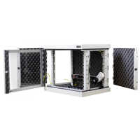 Schallgedämmter 19"-Wand-Netzwerkschrank SILENCE RACK - 6 HE - 450 mm Tiefe - Sichttür - 1 SILENT-Lüfter - lichtgrau