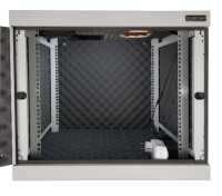 Schallgedämmter 19"-Wand-Netzwerkschrank SILENCE RACK - 6 HE - 450 mm Tiefe - Sichttür - 1 SILENT-Lüfter - lichtgrau