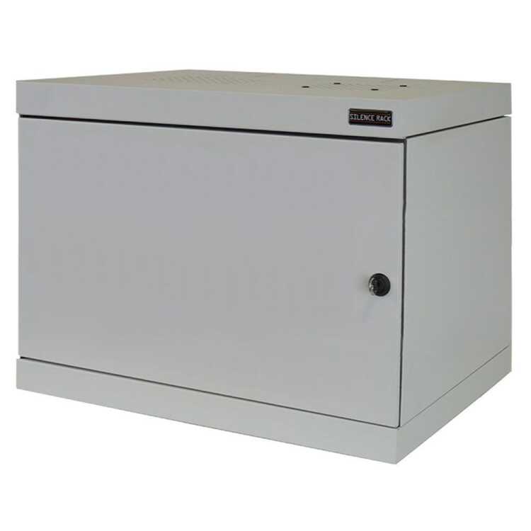 Schallgedämmter 19"-Wand-Netzwerkschrank SILENCE RACK - 6 HE - 600 mm Tiefe - Vollblechtür - 1 SILENT-Lüfter - lichtgrau