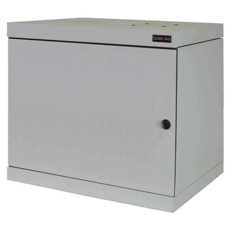 Schallgedämmter 19"-Wand-Netzwerkschrank SILENCE RACK - 9 HE - 600 mm Tiefe - Vollblechtür - 1 SILENT-Lüfter - lichtgrau