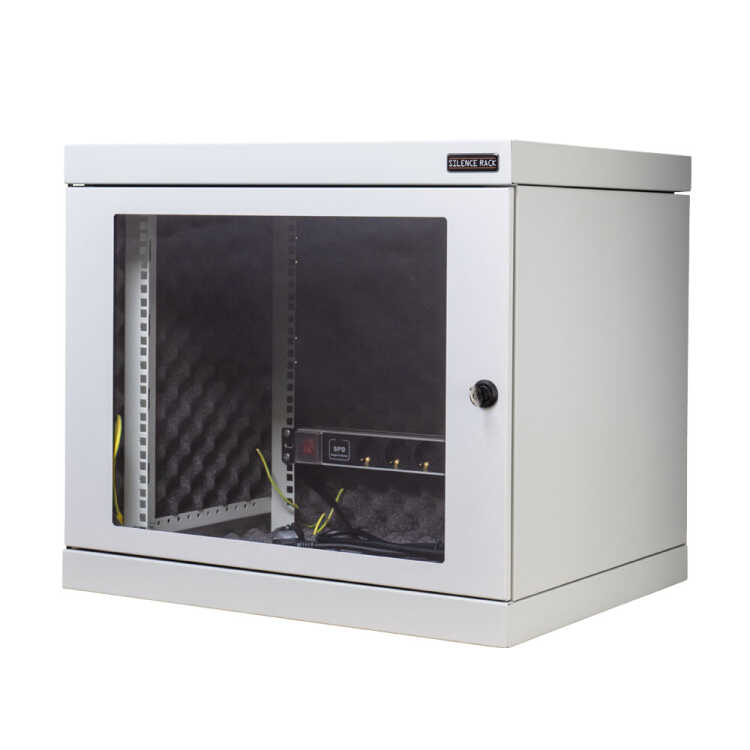 Schallgedämmter 19"-Wand-Netzwerkschrank SILENCE RACK - 15 HE - 450 mm Tiefe - Sichttür - 1 SILENT-Lüfter - lichtgrau