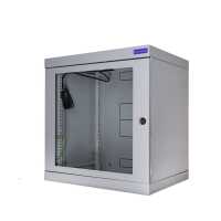 19"-Wand-Netzwerkschrank RESISTER aktiv - erhöhter Staubschutz - 12 HE - 600 mm Tiefe - Sichttür - Lüfter - lichtgrau