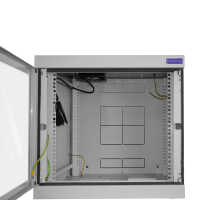 19"-Wand-Server-/Netzwerkschrank RESISTER aktiv - erhöhter Staubschutz - 15 HE - 600 mm Tiefe - Sichttür - Lüfter - lichtgrau