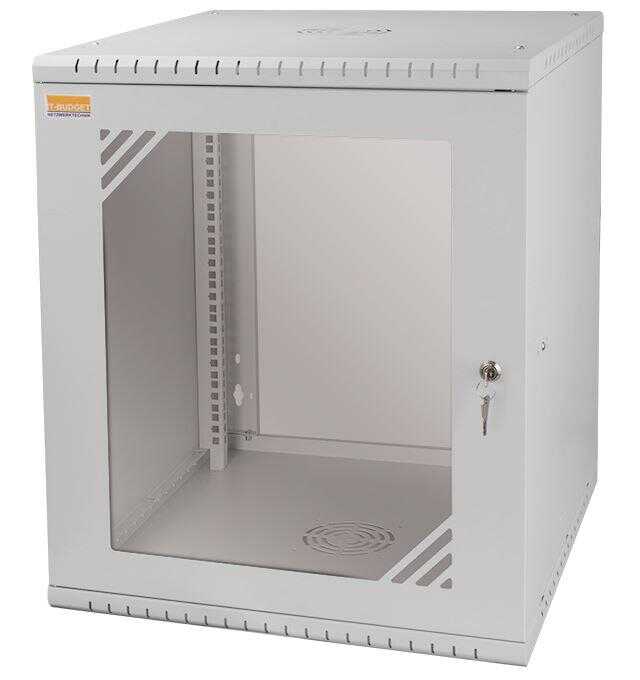 19"-Netzwerkschrank TAUNUS von IT-BUDGET - 12 HE - 450 mm Tiefe - Sichttür - 19"-Ebene vo+hi - abschließbar - lichtgrau