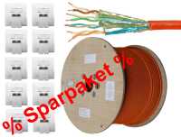 SPAR-PACK 305 m High Quality Netzwerk-Verlegekabel Cat.7A + 10 x Doppel-Datendose RJ45 Cat.6A