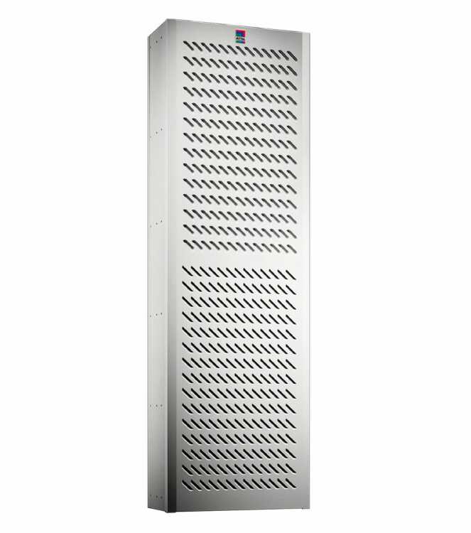 Wandanbau-Kühlgerät Blue e+ von RITTAL - Outdoor - Kühlleistung 3800 W - 380-480 V  3 phasig - B H T 465 x 1640 x 360 mm - Integrierte elektrische Kondensatverdunstung  - Aluminium - lichtgrau