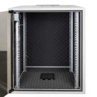Schallgedämmter 19"-Schrank SILENCE RACK Office - 15 HE - 1 SILENT-Lüfter - BxT 600x600 mm - Glastür - lichtgrau
