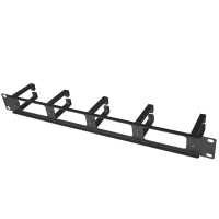 19"-Kabeldurchführungsplatte mit 5 Kabelbügel aus stabilem Kunststoff-Profil - Bügelgröße HxT 44x70 mm - 1 HE - schwarz