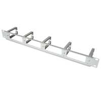 19"-Kabeldurchführungsplatte mit 5 Kabelbügel aus stabilem Kunststoff-Profil - Bügelgröße HxT 44x70 mm - 1 HE - lichtgrau