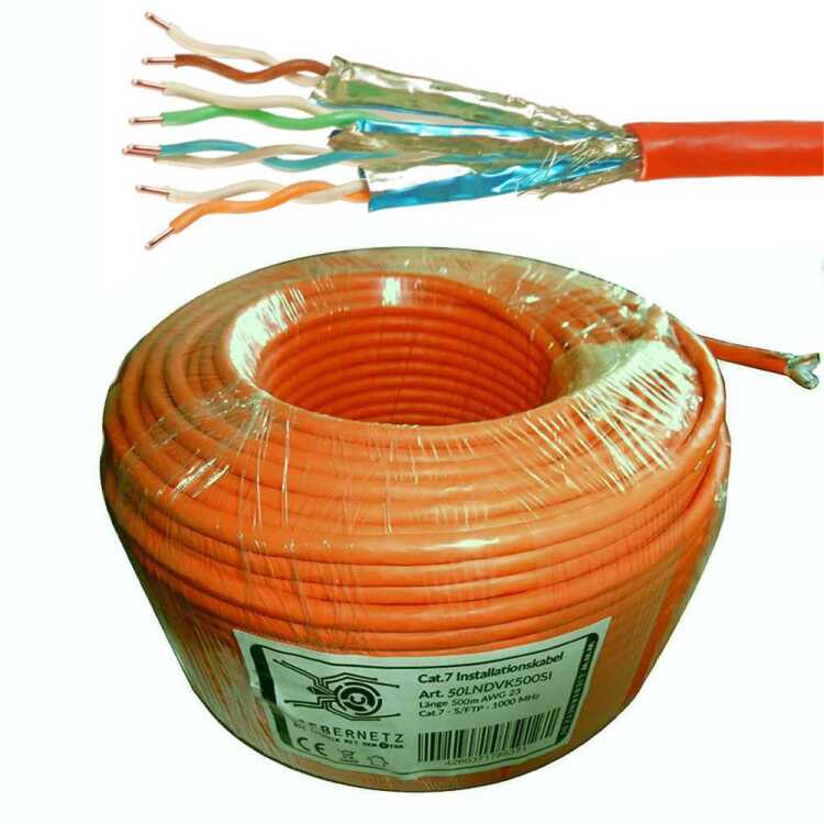 High Quality Netzwerk-Installations-/Datenverlegekabel IT-BUDGET - Cat.7A - S/FTP - 100 m - CU Vollkupfer - Brandschutzklasse Eca