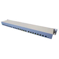 IT-BUDGET 19" Patchpanel Profi S - kurze Bauform - geschirmt - Cat.6A - 24 Port - PoE+ fähig - 1 HE - lichtgrau