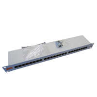 IT-BUDGET 19" Patchpanel Profi S - kurze Bauform - geschirmt - Cat.6A - 24 Port - PoE+ fähig - 1 HE - lichtgrau