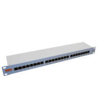 IT-BUDGET 19" Patchpanel Profi S - kurze Bauform - geschirmt - Cat.6A - 24 Port - PoE+ fähig - 1 HE - lichtgrau