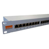 IT-BUDGET 19" Patchpanel Profi S - kurze Bauform - geschirmt - Cat.6A - 24 Port - PoE+ fähig - 1 HE - lichtgrau