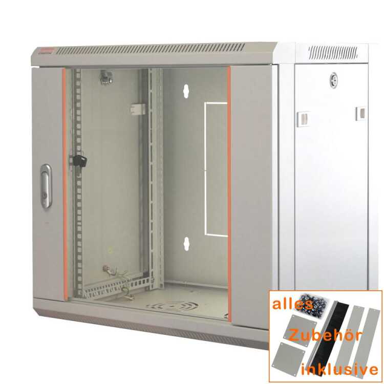 19"-Netzwerkschrank SWA von IT-BUDGET - 15 HE - BxT 570 x 600 mm - Sichttür - Seiten abnehmbar - Wand- + Standmontage - lichtgrau