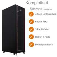 19"-Serverschrank SRK von IT-BUDGET - Komplettset - 42 HE - BxT 600x1000 mm - perforierte Doppeltüren vo + hi - 4 Aktiv-Lüfter - Flatpack - schwarz